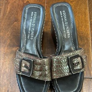 Donald J. Pliner Brown Croc Slide Sandals